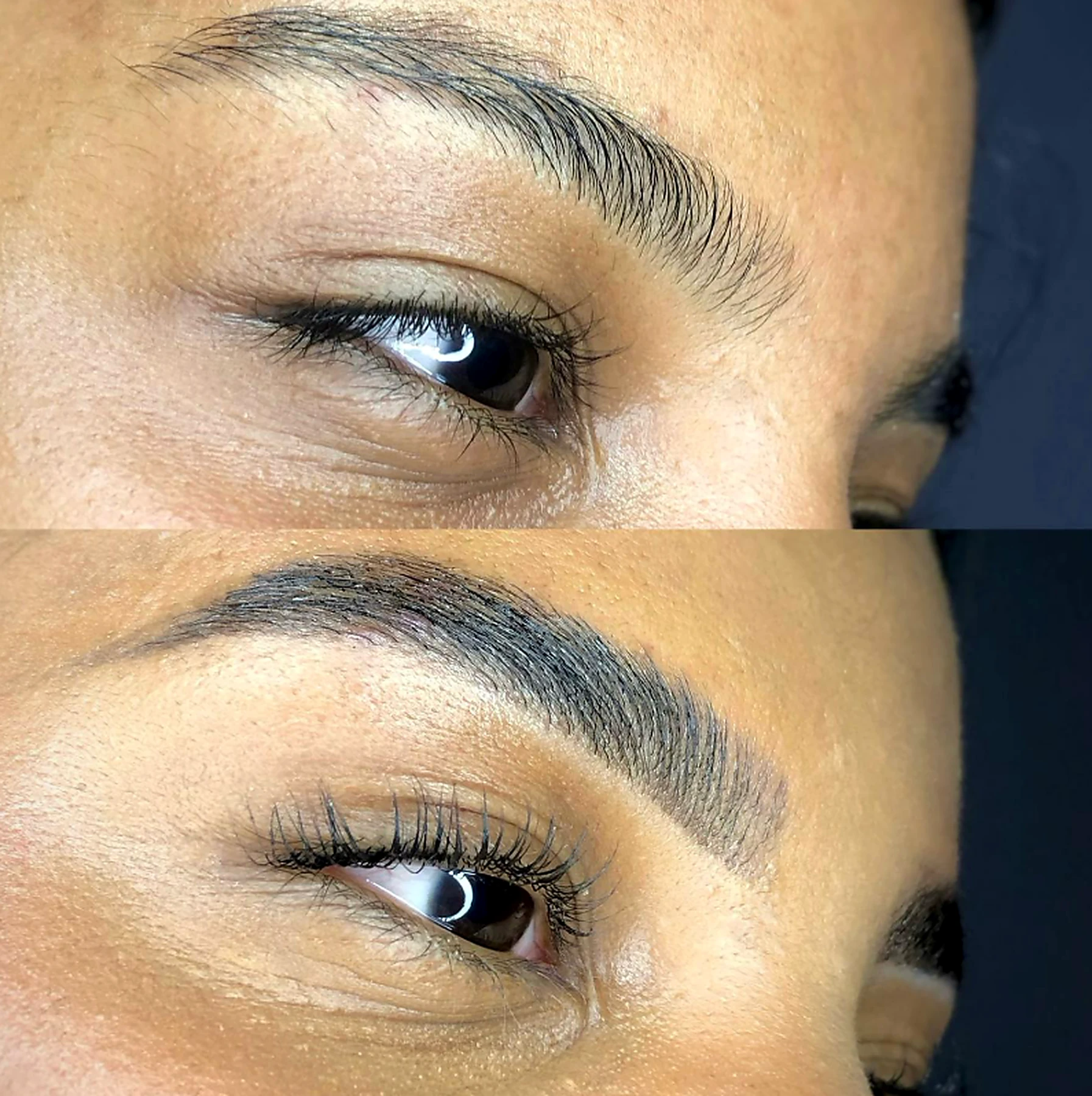 Antes e depois de procedimento em sobrancelhas